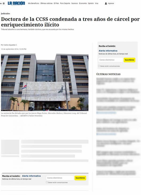 Doctora de CCSS Condenada por Enriquecimiento Ilícito